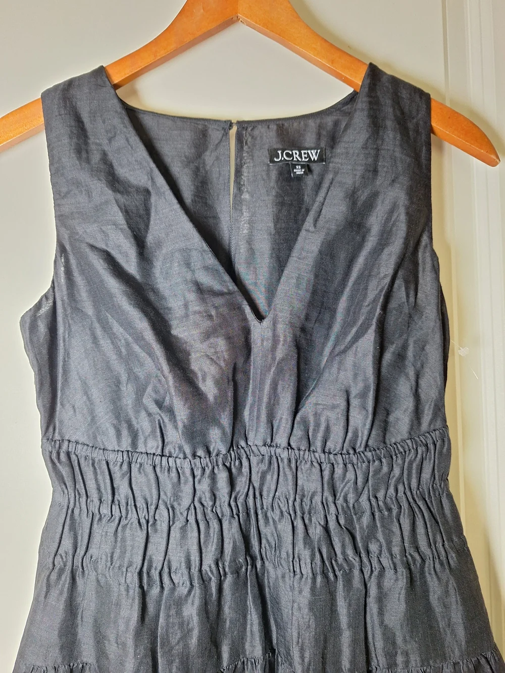 J.Crew Black Sleeveless V-Neck Tiered Smocked Waist Midi Dress Size XS